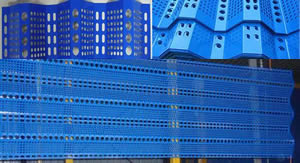 Three peak windbreak panels with blue polyethylene coated